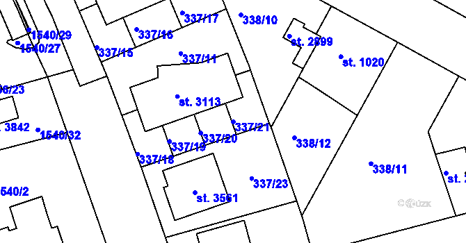Parcela st. 337/21 v KÚ Brandýs nad Labem, Katastrální mapa