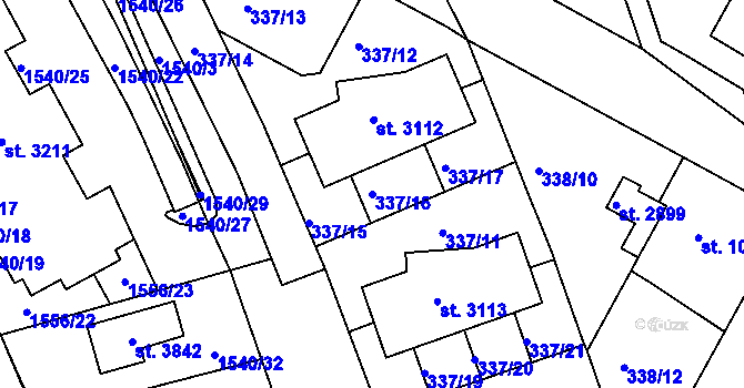 Parcela st. 337/16 v KÚ Brandýs nad Labem, Katastrální mapa