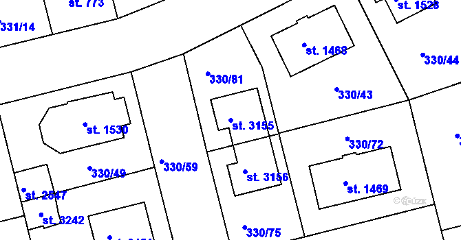 Parcela st. 3155 v KÚ Brandýs nad Labem, Katastrální mapa