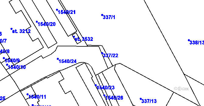 Parcela st. 337/22 v KÚ Brandýs nad Labem, Katastrální mapa