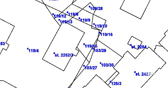 Parcela st. 119/15 v KÚ Brandýs nad Labem, Katastrální mapa