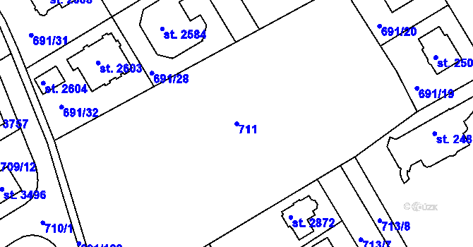 Parcela st. 711 v KÚ Brandýs nad Labem, Katastrální mapa