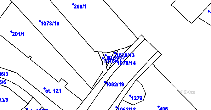 Parcela st. 1078/12 v KÚ Brandýs nad Labem, Katastrální mapa