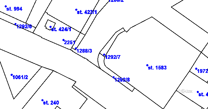 Parcela st. 1292/7 v KÚ Brandýs nad Labem, Katastrální mapa