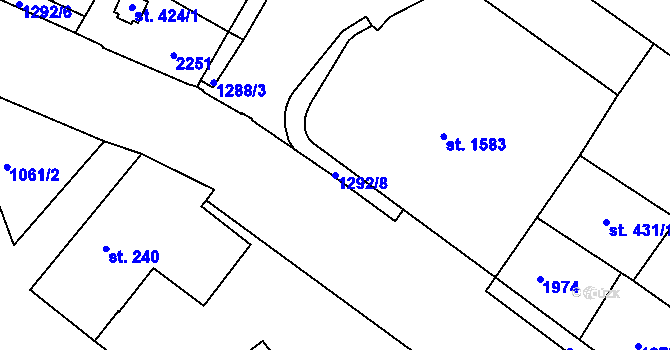 Parcela st. 1292/8 v KÚ Brandýs nad Labem, Katastrální mapa