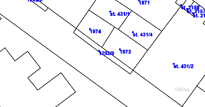 Parcela st. 1292/10 v KÚ Brandýs nad Labem, Katastrální mapa