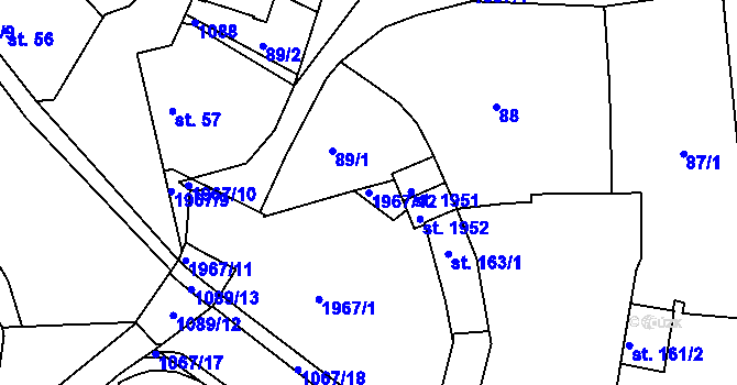 Parcela st. 1967/12 v KÚ Brandýs nad Labem, Katastrální mapa
