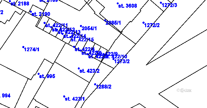 Parcela st. 422/10 v KÚ Brandýs nad Labem, Katastrální mapa