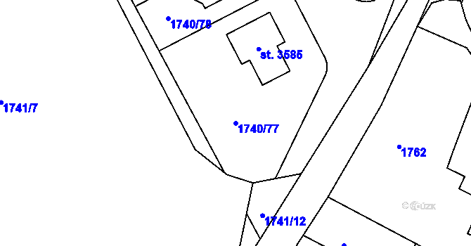 Parcela st. 1740/77 v KÚ Brandýs nad Labem, Katastrální mapa
