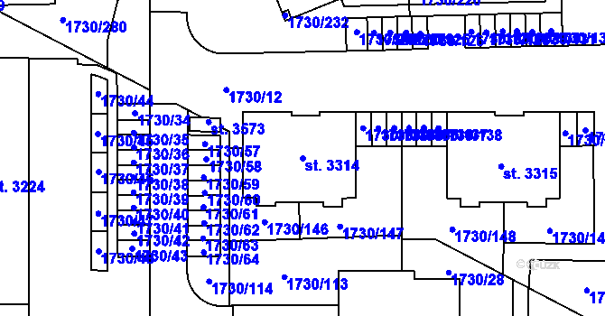 Parcela st. 3314 v KÚ Brandýs nad Labem, Katastrální mapa