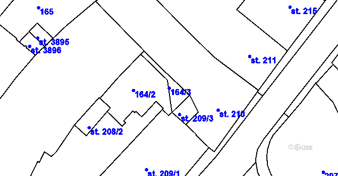 Parcela st. 164/3 v KÚ Brandýs nad Labem, Katastrální mapa
