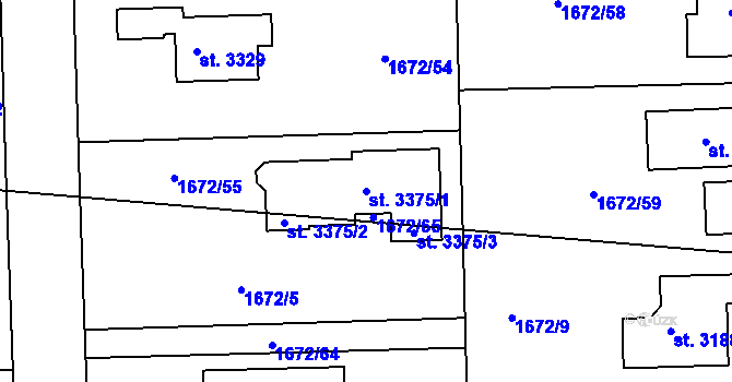 Parcela st. 3375/1 v KÚ Brandýs nad Labem, Katastrální mapa