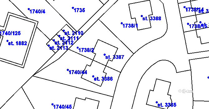 Parcela st. 3387 v KÚ Brandýs nad Labem, Katastrální mapa