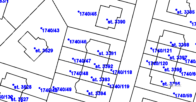 Parcela st. 3391 v KÚ Brandýs nad Labem, Katastrální mapa