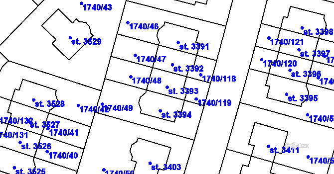 Parcela st. 3393 v KÚ Brandýs nad Labem, Katastrální mapa
