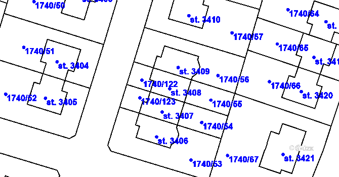 Parcela st. 3408 v KÚ Brandýs nad Labem, Katastrální mapa