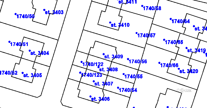 Parcela st. 3409 v KÚ Brandýs nad Labem, Katastrální mapa
