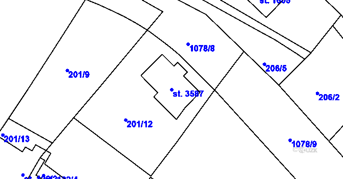 Parcela st. 3587 v KÚ Brandýs nad Labem, Katastrální mapa