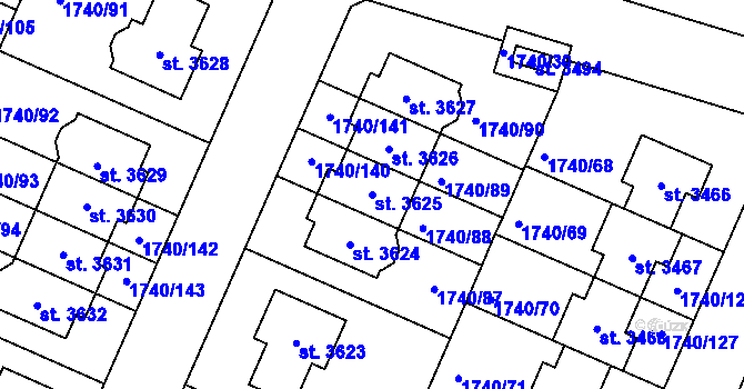 Parcela st. 3625 v KÚ Brandýs nad Labem, Katastrální mapa