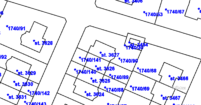 Parcela st. 3627 v KÚ Brandýs nad Labem, Katastrální mapa