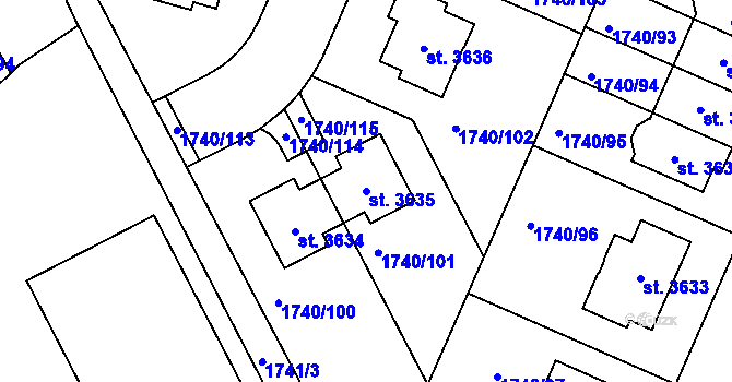 Parcela st. 3635 v KÚ Brandýs nad Labem, Katastrální mapa