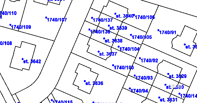Parcela st. 3637 v KÚ Brandýs nad Labem, Katastrální mapa
