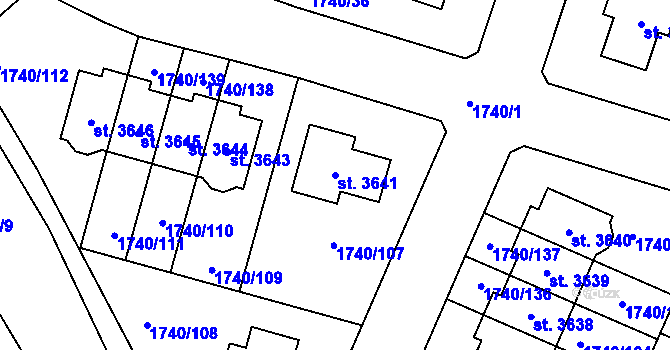 Parcela st. 3641 v KÚ Brandýs nad Labem, Katastrální mapa