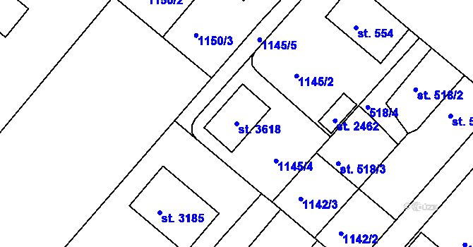 Parcela st. 3618 v KÚ Brandýs nad Labem, Katastrální mapa