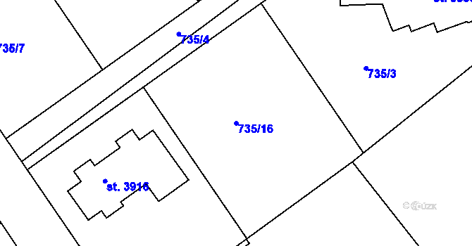 Parcela st. 735/16 v KÚ Brandýs nad Labem, Katastrální mapa