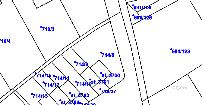Parcela st. 714/8 v KÚ Brandýs nad Labem, Katastrální mapa