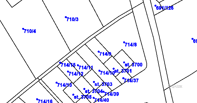 Parcela st. 714/9 v KÚ Brandýs nad Labem, Katastrální mapa