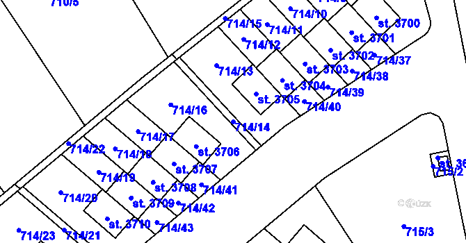 Parcela st. 714/14 v KÚ Brandýs nad Labem, Katastrální mapa
