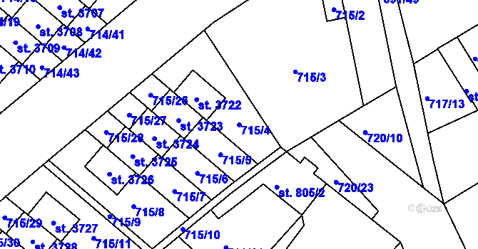 Parcela st. 715/4 v KÚ Brandýs nad Labem, Katastrální mapa