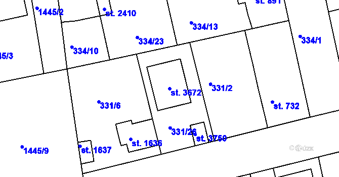 Parcela st. 3672 v KÚ Brandýs nad Labem, Katastrální mapa