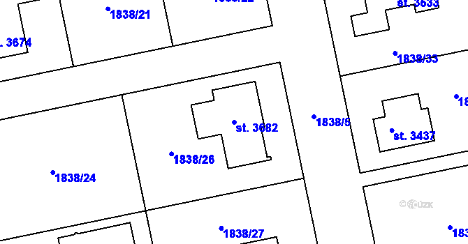 Parcela st. 3682 v KÚ Brandýs nad Labem, Katastrální mapa