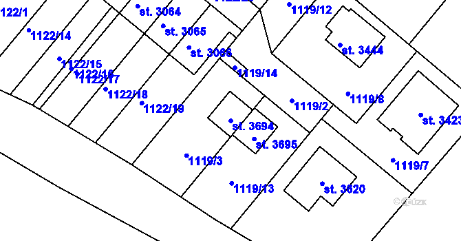 Parcela st. 3694 v KÚ Brandýs nad Labem, Katastrální mapa
