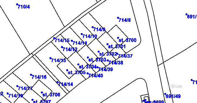Parcela st. 3702 v KÚ Brandýs nad Labem, Katastrální mapa