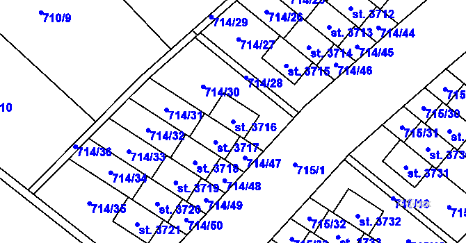 Parcela st. 3716 v KÚ Brandýs nad Labem, Katastrální mapa