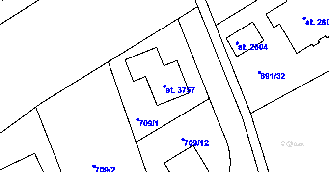 Parcela st. 3757 v KÚ Brandýs nad Labem, Katastrální mapa