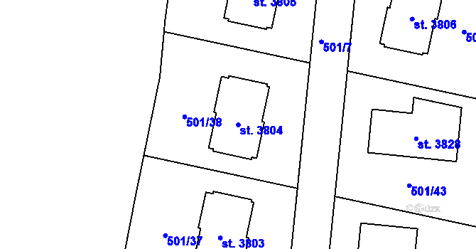 Parcela st. 3804 v KÚ Brandýs nad Labem, Katastrální mapa