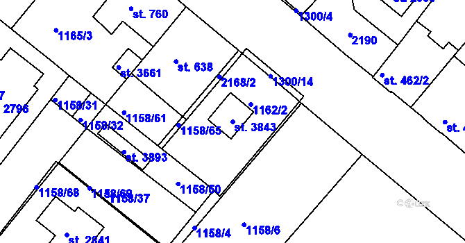 Parcela st. 3843 v KÚ Brandýs nad Labem, Katastrální mapa