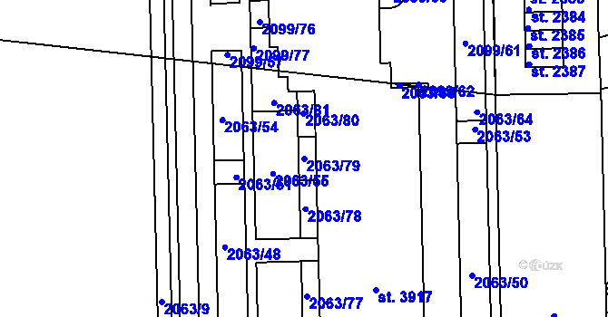 Parcela st. 2063/79 v KÚ Brandýs nad Labem, Katastrální mapa