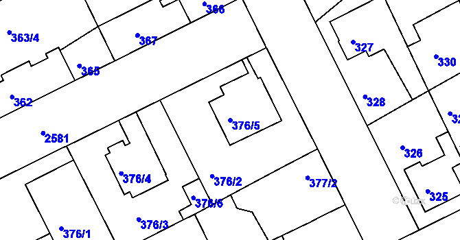 Parcela st. 376/5 v KÚ Stará Boleslav, Katastrální mapa