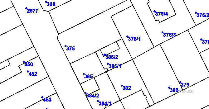 Parcela st. 386/2 v KÚ Stará Boleslav, Katastrální mapa