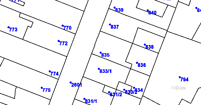 Parcela st. 835 v KÚ Stará Boleslav, Katastrální mapa