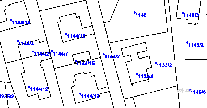 Parcela st. 1144/2 v KÚ Stará Boleslav, Katastrální mapa