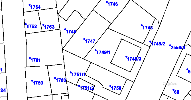 Parcela st. 1749/1 v KÚ Stará Boleslav, Katastrální mapa