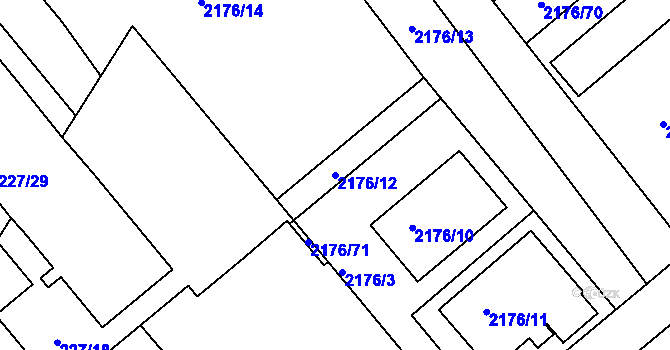Parcela st. 2176/12 v KÚ Stará Boleslav, Katastrální mapa
