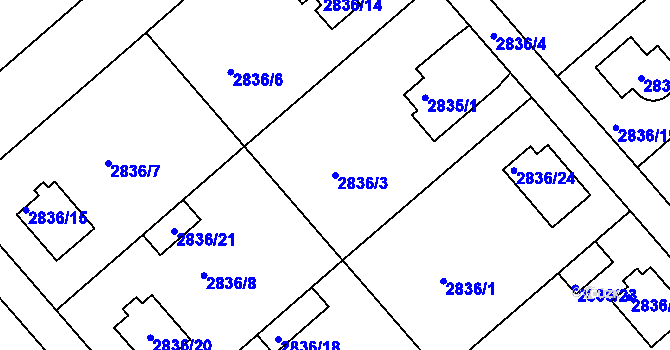 Parcela st. 2836/3 v KÚ Stará Boleslav, Katastrální mapa
