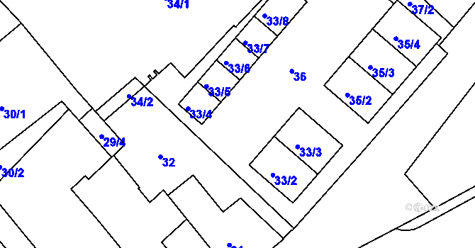 Parcela st. 33/1 v KÚ Stará Boleslav, Katastrální mapa
